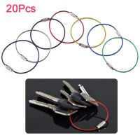 ❦ 20PCS Stainless Steel Wire Keychain Tag Rope Wire Cable Loop Screw Lock Gadget Ring Key Keyring Circle Camp Hanging Tool