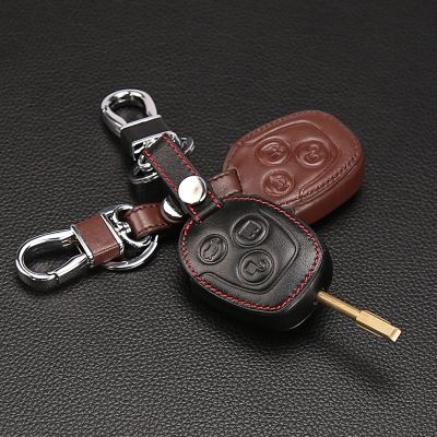 ☬☂◇ Genuine Leather car key cover sticker set protector accessories fit for ford Mondeo Fiesta Focus C-Max KA GALAXY remote holder