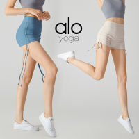 alo yoga สาวร้อนเชือกรูดลูกพีชสะโพกกางเกงขาสั้นออกกำลังกายกางเกงร้อนเอวสูงรัดรูปหน้าท้องโยคะออกกำลังกายแอโรบิก