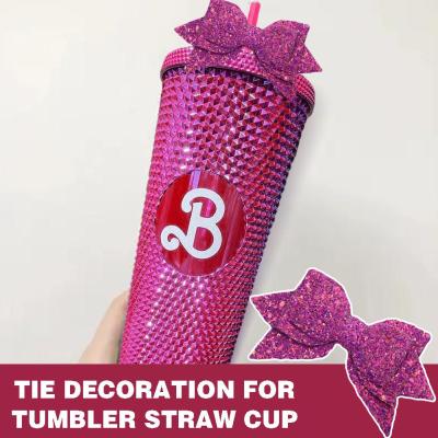 Sweet Barbie Pink Sequin Tie Decoration For Tumbler Straw Cup B6G6