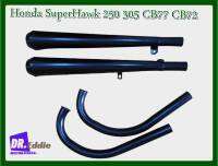 HONDA​ SuperHawk​ 250 305 CB77 CB72​ Exhaust Muffler​ &amp;​ Pipe​ Set PT SuperBlack Cafe #ชุดท่อไอเสียทรงปากแตร+คอท่อไอเสีย(รมดำ) งานสวย เสียงดังตามมาตรฐาน