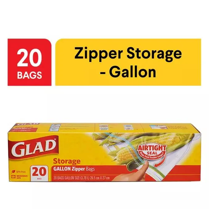 Glad Zipper Food Storage Bags, Gallon - 20 count