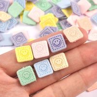 50Pcs Smile Cube Fiber Leather Labels Embossed Tags DIY Flag Label For Garment Sewing Accessories 12mm cp3529 Stickers Labels