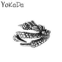 YOKADA แหวนกรงเล็บมังกรนกอินทรีสำหรับผู้ชายแบบเรโทรปรับได้สำหรับเครื่องประดับแฟชั่นที่มีความชื้น