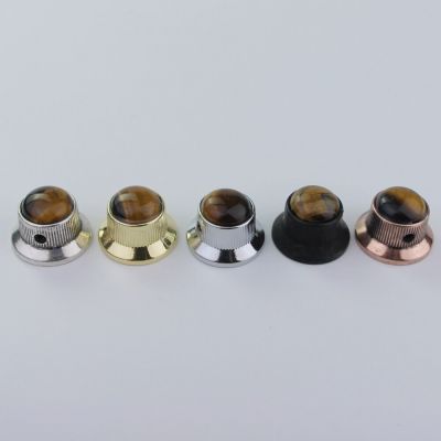 Guyker Potentiometer Knob Electric Guitar Bass Metal Control Volume Knob Hat Type Amber Surface Guitar Bass Accessories