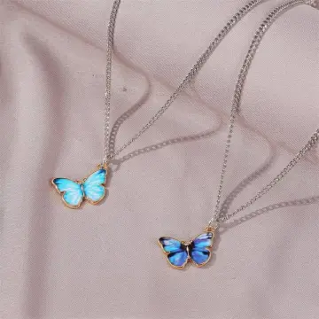 Sweet Cute Butterfly Necklace Pendant Acrylic Colorful Clavicle Chain  Necklace Personality Women Girls Neck Jewelry