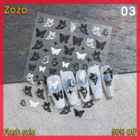 Zozo ✨Ready Stock✨ สติกเกอร์ติดเล็บดีไซน์รูปผีเสื้อสำหรับงานฝีมือใหม่1แผ่น5D บางเฉียบยากสติ๊กเกอร์ขนาดใหญ่สีดำ สีขาว3D ตกแต่งเล็บสไลเดอร์ตกแต่ง