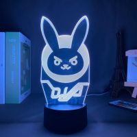 Gaming Room OW Game Figure Dva Lamp 3D Led Neon RGB Night Lights Overwatches Birthday Gift For Friends Table Colorful Decoration