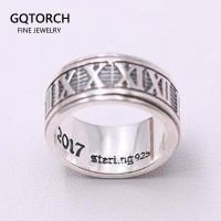 Vintage 925 Sterling Silver Creative Roman Number Ring For Men And Women Rotatable Lucky Rings Bijoux