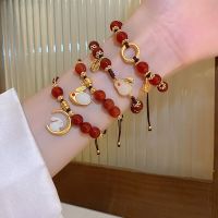 New Arriving Chinese Acacia Bean Red Bead Circle Rabbit Blessing Pendant Bracelet Natal Year Rabbit Year Red Rope Bracelet Good Luck Temperament Bracelet For Female and Male