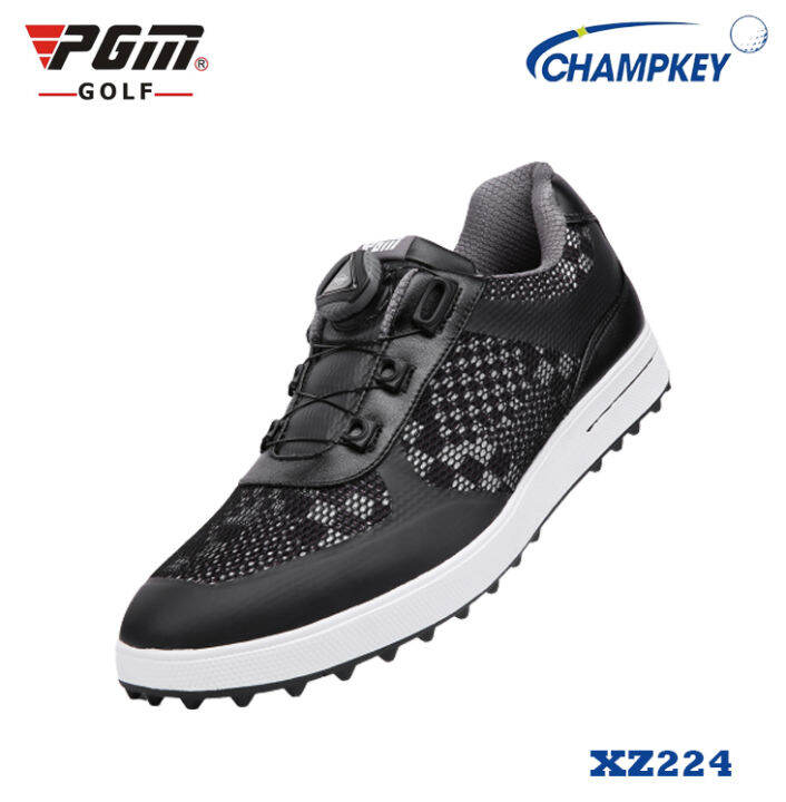 champkey-รองเท้ากอล์ฟผู้ชาย-pgm-สีดำ-xz224-แบบผูกเชือกอัตโนมัติ-auto-golf-shoe-size-eu-40-45