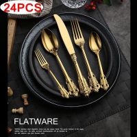 Stainless Steel Dinnerware Sets 24Pcs/Set Knife Fork Spoon Luxury Cutlery Set Gift Box Flatware Tableware Spoon Dinner Set
