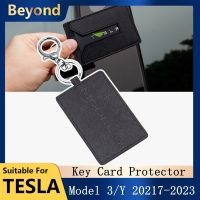 gthrrftdb 2023 Car Leather Key Card Holder Protector Key Chain For Tesla Model 3/Y Key Card Cover Auto Interior Accessories