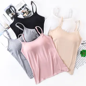 New Women Camisole Tops With Built In Bra Neck Vest Padded Slim Fit Tank  Tops With Chest Pad
