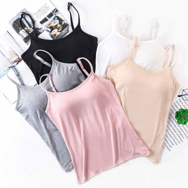 Bras XXL Plus Size Women Round Neck T Shirts Lady Causal Chest Pad Tops  Modal Vest Sleeveless Camis Tanks Camisoles Ladies Fashion Korean Style Vest  Solid Slim Female