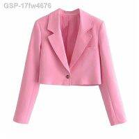 ♘เสื้อกล้าม17fw4676 Único-Botão Lapela Rosa Blazers Curtos Cor Sólida Doze Senas Femino Jaqueta แมนกาลองกา Ino Outwear