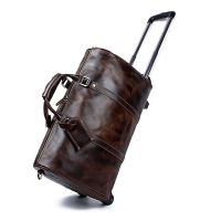 [COD] Camida retro leather travel bag outdoor large-capacity cowhide trolley luggage oil hand men