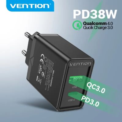 Vention 38W Fast USB Charger Type C PD Fast Charge USB Quick Charge with QC 4.0 3.0 [US Plug]