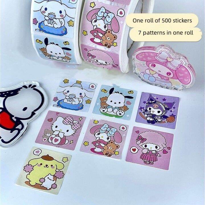 500 Stickers Cartoon Cute Sanrio Stickers Roll Seal Stickers High Value Luggage Notes Hand