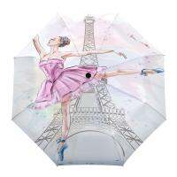 Parapluie à trois plis pour femmes et hommes imprimé tour Eiffel Durable Portable automatique cadeau Parasol