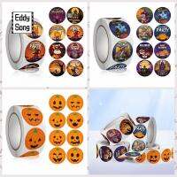 EDDY SONG 500 pcs/roll โกสต์ผี สติกเกอร์ฟักทองฮาโลวีน Pumpkin emote กาวในตัว ป้ายฮาโลวีน น่ารักน่ารักๆ กาวไม่แห้ง ของตกแต่งงานปาร์ตี้