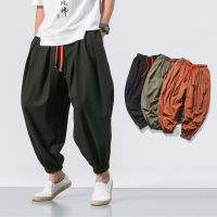 สไตล์จีนกางเกงฮาเร็มผู้ชาย Streetwear Joggers สบายๆบุรุษกางเกงผ้าฝ้ายผ้าลินินกางเกงข้อเท้ายาวผู้ชายกางเกง