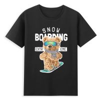 แฟชั่นการ์ตูนตุ๊กตาหมีเสื้อ Cool Surfing Bear รูปแบบผู้ชายและผู้หญิง Universal ผ้าฝ้าย O-Neck หมีเสื้อยืด