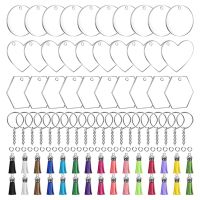 30pcs Acrylic Keychain Blank Jewelry Set Acrylic Transparent Ornament Pendants and Round Keychain Tassels Jump Rings Set for DIY