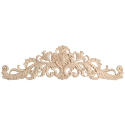40x12cm Exquisite Classic Rubber wood Carved Applique Furniture Natural Decal Wood color