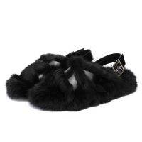 # REIKIP designer shoes hand-made fur thick bottom non-slip warm fur sandals