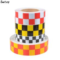 5cm*25m Reflective Strips Safety Warning Tape Reflector Grid White Yellow Red Tape PVC Sheeting Reflect Stickers For Car Vehicle Safety Cones Tape