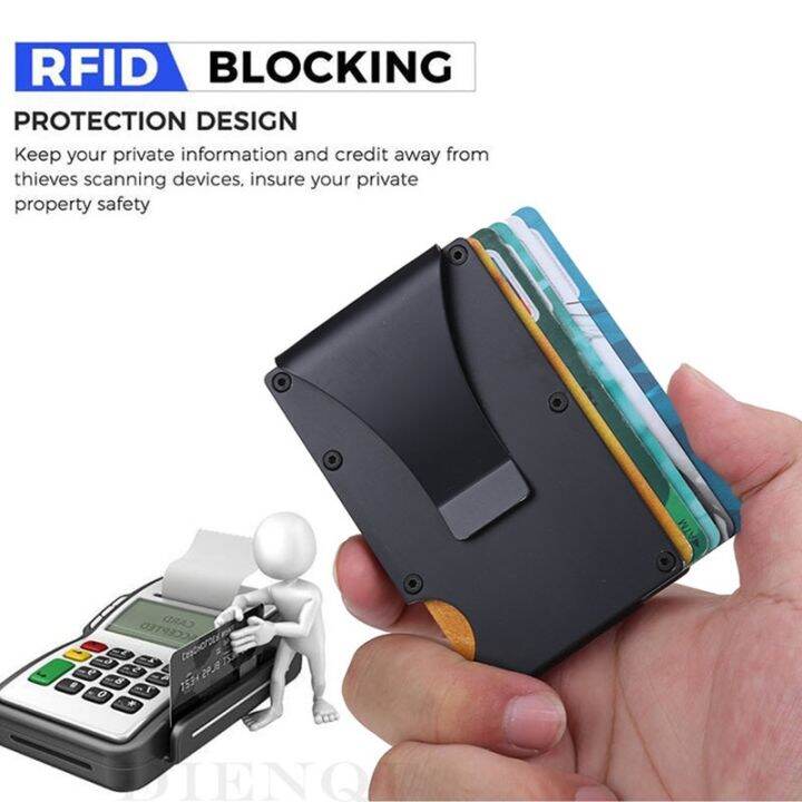 layor-wallet-dienqi-rfid-ผู้ถือบัตรโลหะผู้ชายผู้หญิงกระเป๋าสตางค์กระเป๋าเงินกระเป๋ามินิกระเป๋าสตางค์บางแฟชั่นขนาดเล็กบางชายสีดำ-walet-สำหรับผู้ชาย