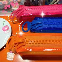 ✢■ PVC Large Zipper Pencil Case Fluorescent Transparent Color Square Large Capacity Student Stationery School Supplies Storage Bag