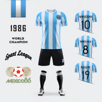 ผู้ใหญ่เด็กฟุตบอลชุดฟุตบอลชุด Argentinas ฟุตบอลแห่งชาติทีม Maradonas Retro ผู้ชายผู้หญิงกีฬา Jersey เสื้อยืดกางเกงขาสั้นชุด