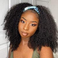 【YD】 Afro Kinky Curly Wig Silk Headband Human Hair for 180  Glueless Wigmy Half