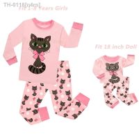 ♛○ஐ n4rn Pijama infantil com bonecas e gatos conjunto de roupa dormir rosa para meninas 1-8 anos