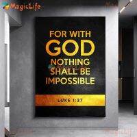 【hot】✢▪  Luke 1:37 Poster Bible Wall Pictures Room Biblical content Canvas Painting Unframed