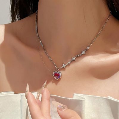 2023 Necklace Jewelry Gift 2023 Womens Necklace Women Necklace Sweet Necklace Y2K Necklace Purple Crystal Necklace Heart Pendant Necklace