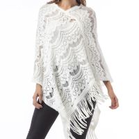 Women Hollow Out Crochet Batwing Sweater Cape Pullover Knitted Shawl Scarf Solid Color Tassels Asymmetric Poncho Wrap