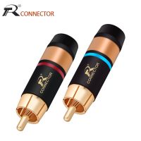 1pair/2pcs RCA Plug Luxury Copper RCA male Connector gold plating audio adapter blue&amp;red pigtail speaker plug for 6mm Cable