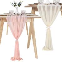 [HOT ZEXKLIOALQAQ 529] งานแต่งงานชีฟองยาวพิเศษโรแมนติก Sheer Table Runner Tablecloth Party Decor 95AA