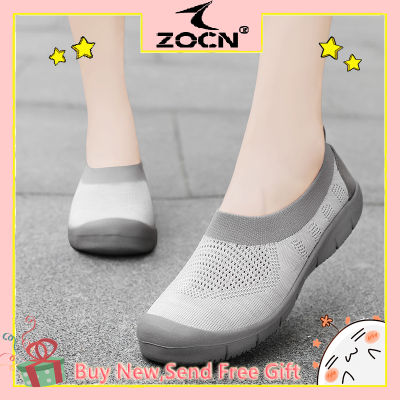 รองเท้ารองเท้าผ้าใบเพเรมพวน ZOCN Kasut สำหรับผู้หญิงรองเท้าวิ่งน้ำหนักเบารองเท้ากีฬาเกาหลีถักรองเท้าลำลองลื่นรองเท้าแตะขนาดใหญ่รองเท้าผู้หญิง35-42ระบายอากาศได้นุ่มสบาย (ฟรีถุงเท้า)