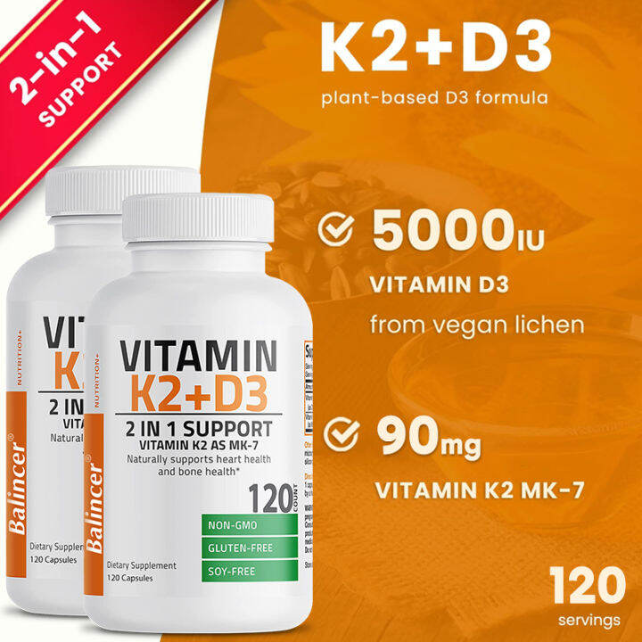 Vitamin K2 (MK7) with D3 Supplement Bone & Heart Health 5000 IU Vitamin D3 & 90 mcg Vitamin K2