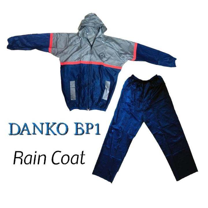 raincoat-danko-รุ่นbp1ชุดกันฝนมีแถบสะท้อนแสงเหนียวทน-กันน้ำ100-มีหมวกฮูดพับเก็บในช่องปกคอ-เสื้อมีซิปและกระเป๋า-ชุดเสื้อกันฝน-กางเกงกันฝน-ขนาดฟรีไซส์-xxl