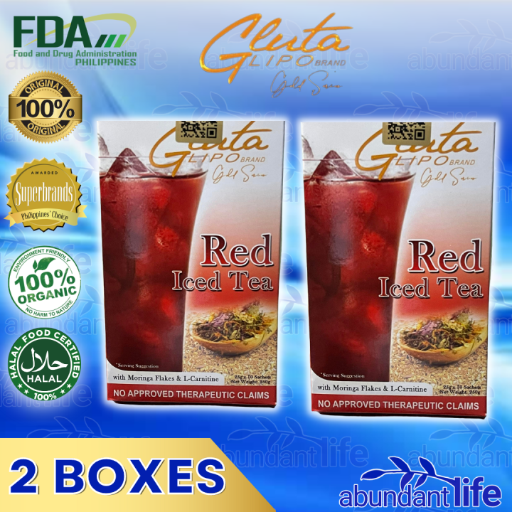 2 BOX GLUTA LIPO RED ICED TEA WITH MORINGA FLAKES & LCARNITINE 10