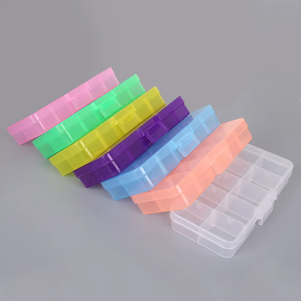 10 Grid Adjustable Transparent Jewelry Storage Box Ring Earring Beads Case  Plastic Portable Organizer Box 12.8 X 6.5 X 2.2cm Mini Container 