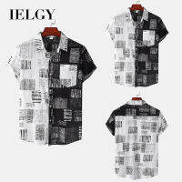 IELGY เสื้อเชิ้ตแขนสั้นลายดอกไม้สำหรับผู้ชายผู้ชาย