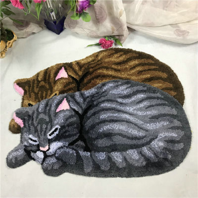 Cute Cat Shape Rug Anti-slip Plush Hand-Woven Carpet Mat Living Room Bedroom Bathroom Door Gray Brown Cats Rugs