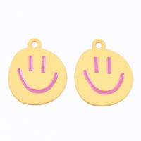 10pc Spray Painted Alloy Pendants  Cadmium Free &amp; Lead Free with Enamel Smiling Face Gold 24x19.5x1mm Hole: 2mm