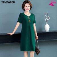 Mother summer short-sleeved dress forty or fifty-year-old middle-aged women foreign style chiffon skirt middle-aged and elderly temperament long skirt